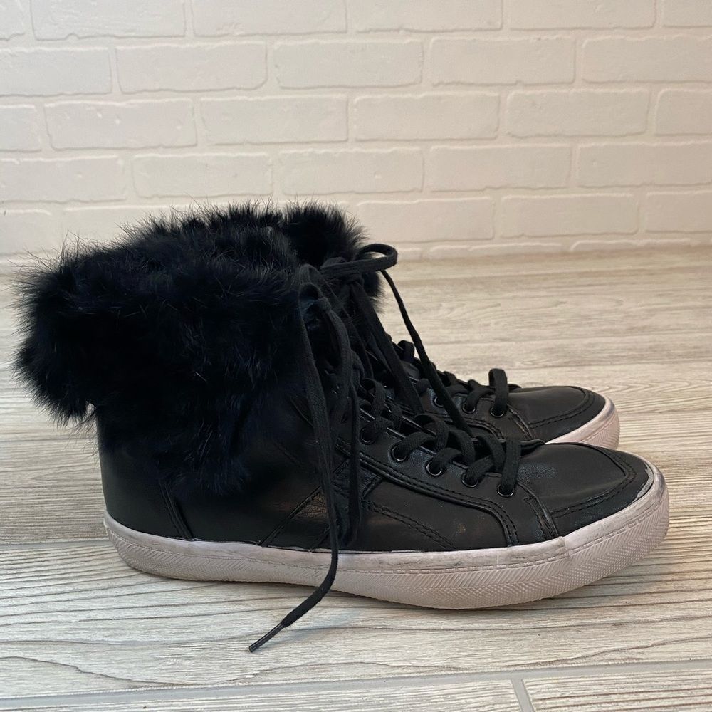 Rebecca Minkoff Sasha Leather Fur Trim Sneakers - Picture 3 of 15
